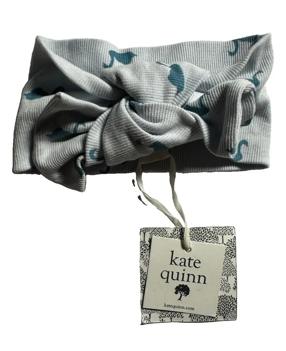 Kate Quinn Baby Headband Size M Organic Cotton Teal Animal Print Bow NWT